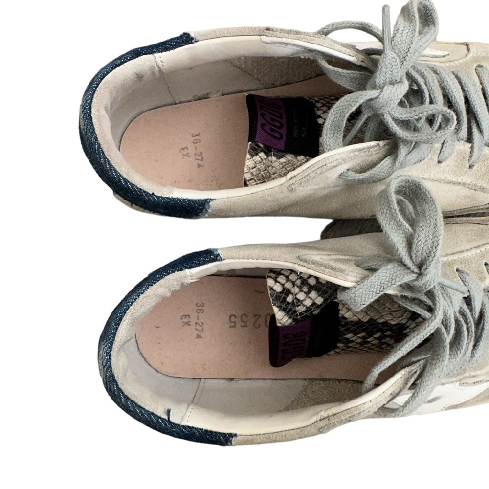 Golden Goose Denim Trimmed Snakeskin Leather Superstar Sneakers Gray Purple - Picture 7 of 11